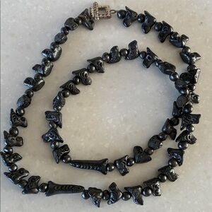 Polished Black Sculpted Bead Necklace - Women's Jewelry